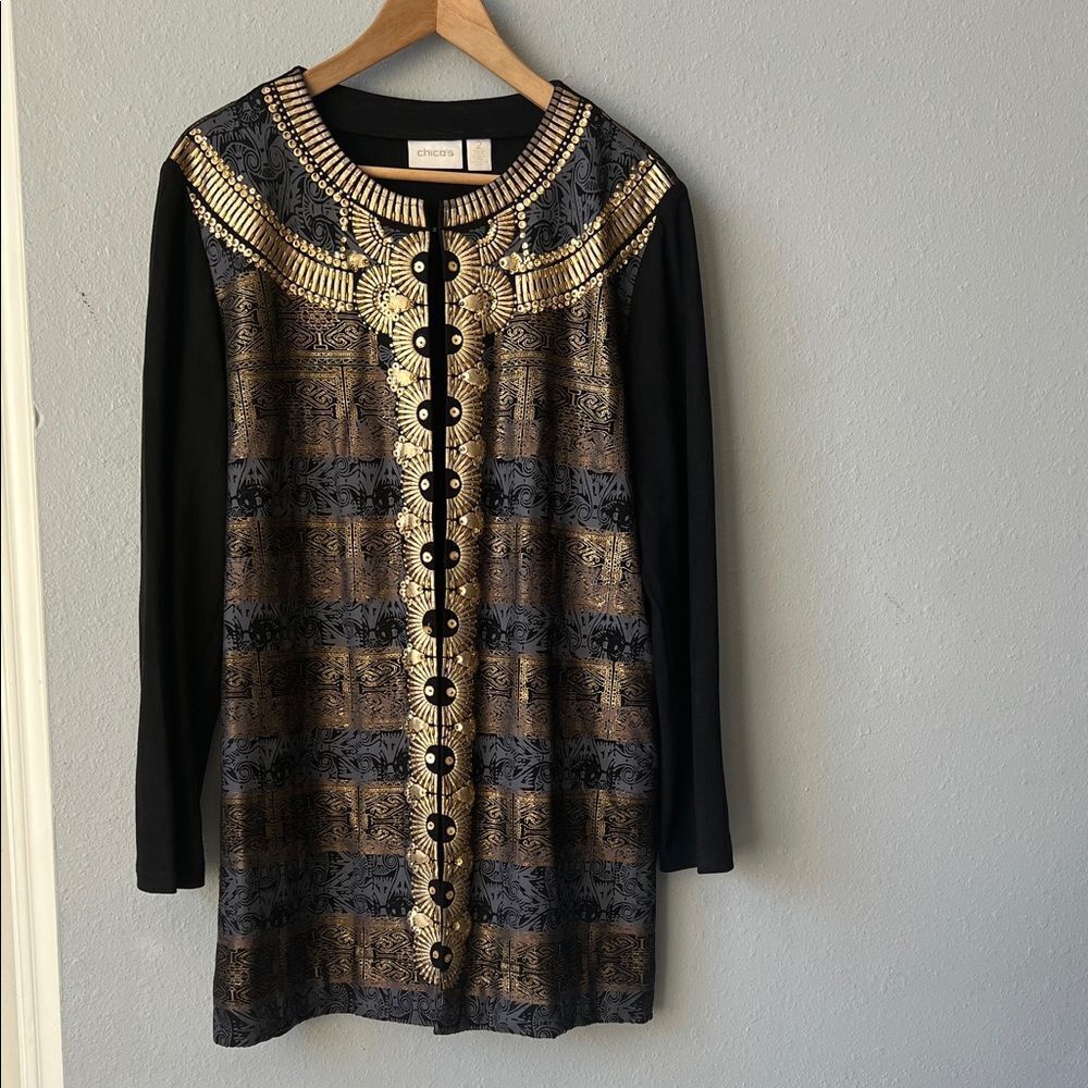 Chicos Gold and Black Mixed Media Jacket